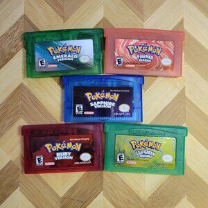 Pokemon GameBoy Games All 5 FireRed LeafGreen Ruby Sapphire and Emerald
